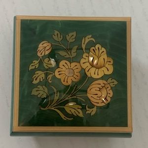 Vintage Jewelry Trinket Box w Brass Feet & Purple Velvet inner Lining